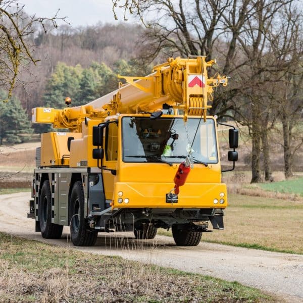 Mobile crane

Max. load capacity             35 t
Telescopic boom                30 m
Max. hoist height               44 m
Max. radius                          40 m
Number of axles                  2