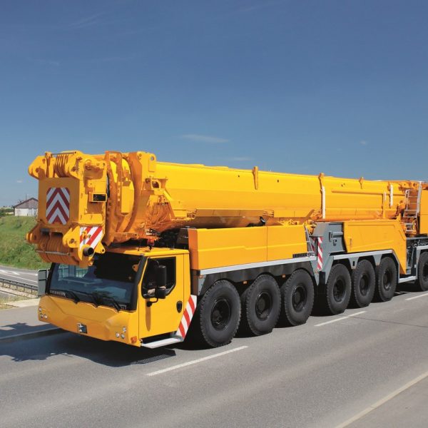 Mobile crane

Max. load capacity         750 t
Telescopic boom            52 m
Max. hoist height           154 m
Max. radius                     112 m
Number of axles            9