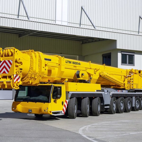 Mobile crane

Max. load capacity            500 t
Telescopic boom               84 m
Max. hoist height              142 m
Max. radius                        108 m
Number of axles                8