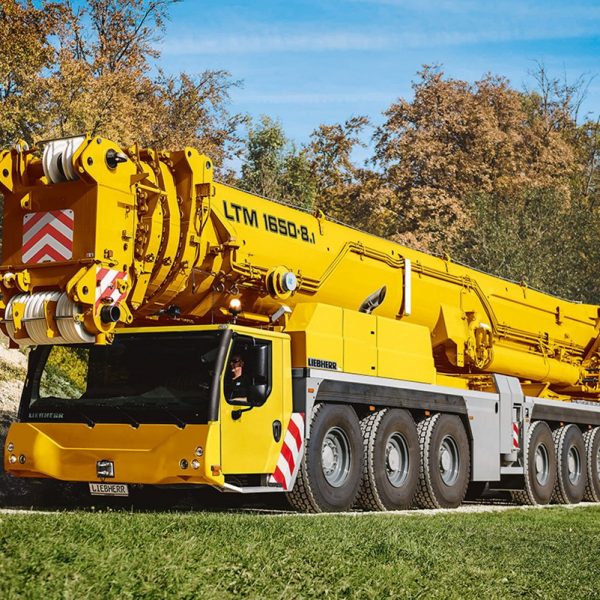 Mobile crane

Max. load capacity        700 t
Telescopic boom           80 m
Max. hoist height          153 m
Max. radius                   110 m
Number of axles           8